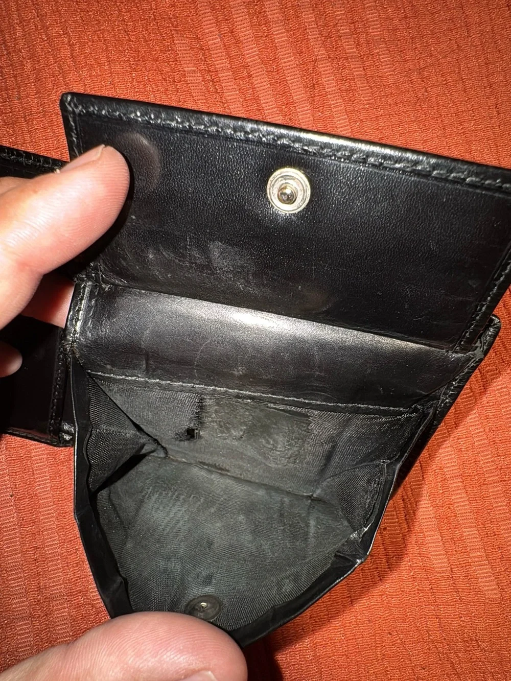 Prada Black Leather Men's Bi-Fold Wallet with Metal Corner